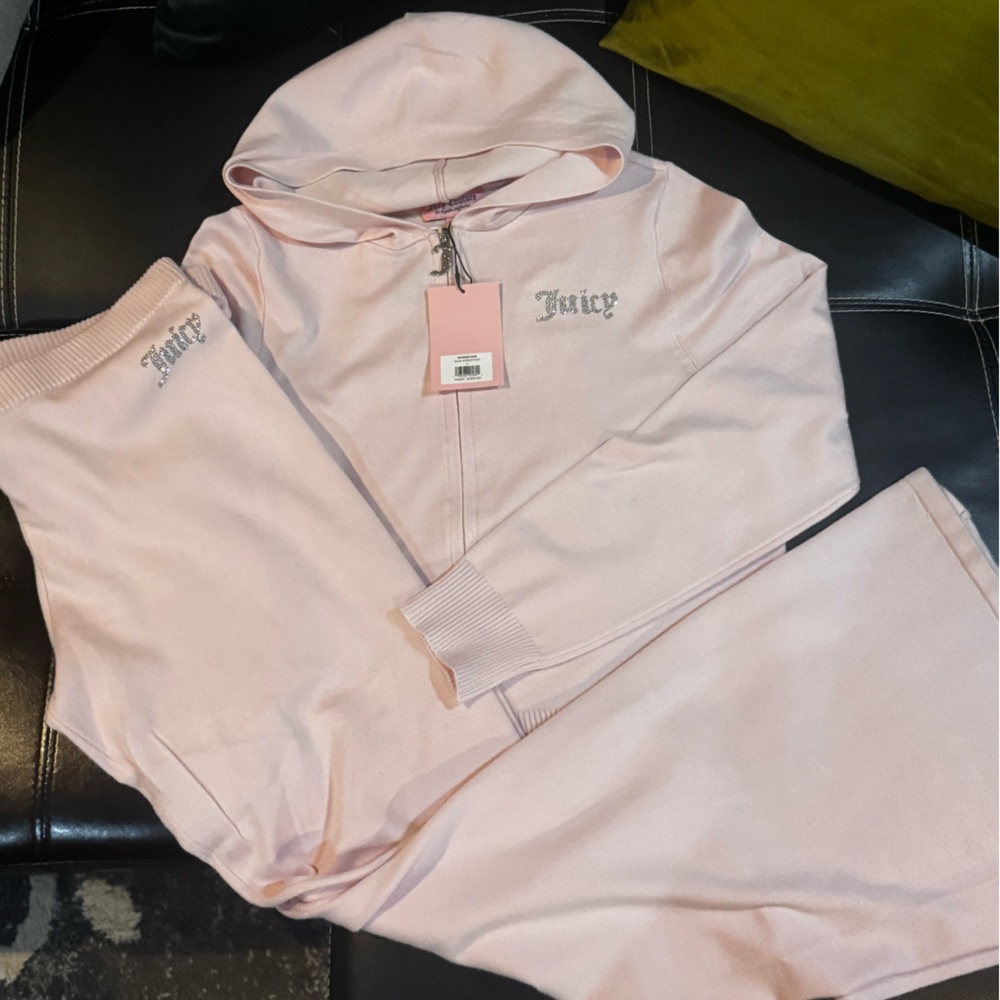 Juicy Couture Pink Track Pants & Hoodie Set knitted pale pink nwt